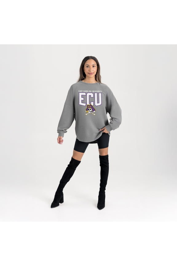 Women's Gameday Couture Gray ECU Pirates Oversized Pure Motion Corded Sweatshirt