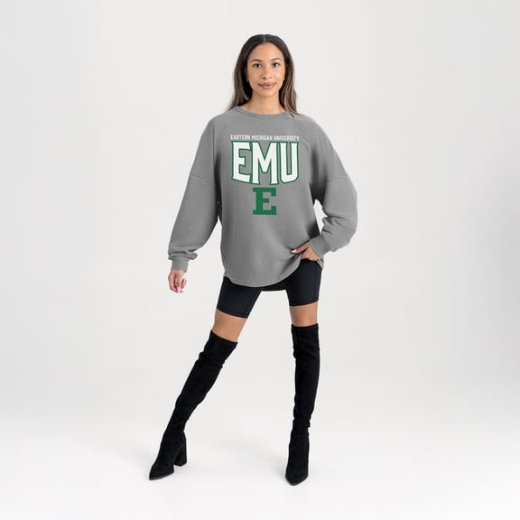 Women's Gameday Couture Gray Eastern Michigan Eagles Oversized Pure Motion Corded Sweatshirt