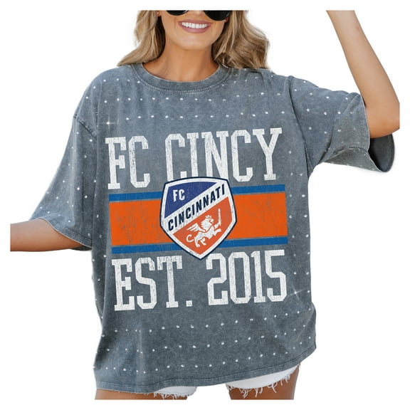 Women's-Gameday Couture  Gray FC Cincinnati Oversized Mini Rhinestone Classic T-Shirt
