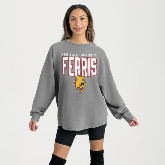 Women's Gameday Couture Gray Ferris State Bulldogs Oversized Pure Motion Corded Sweatshirt