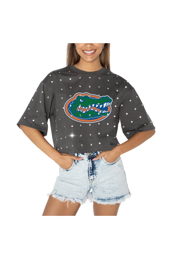 Women's Gameday Couture Gray Florida Gators Go Time Rhinestone Crop T-Shirt