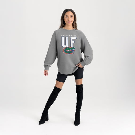 Women's Gameday Couture Gray Florida Gators Oversized Pure Motion Corded Sweatshirt