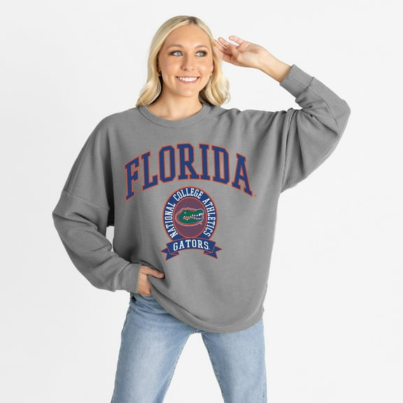 Women's Gameday Couture Gray Florida Gators Oversized Training Day Corded Sweatshirt