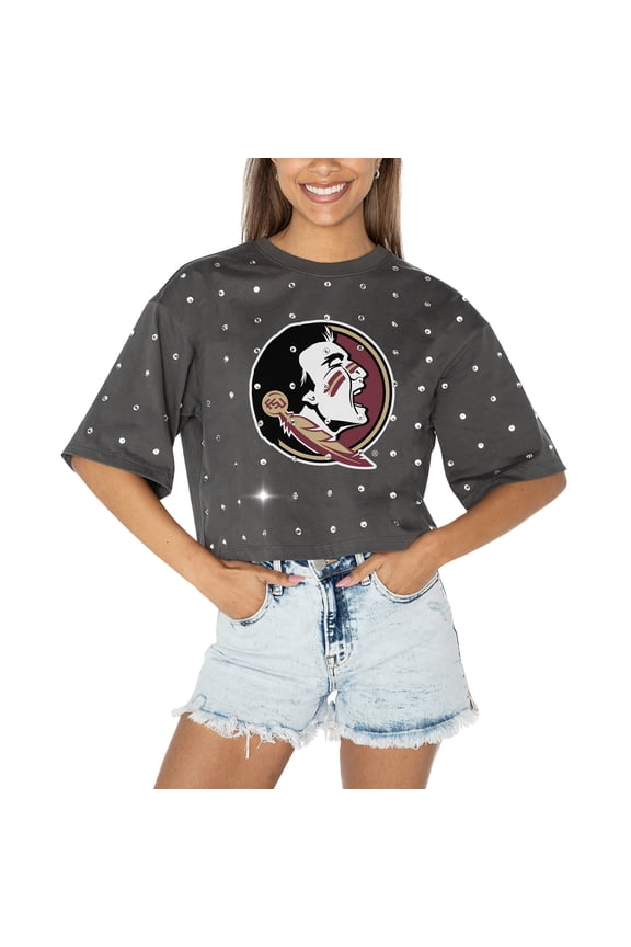 Women's Gameday Couture Gray Florida State Seminoles Go Time Rhinestone Crop T-Shirt