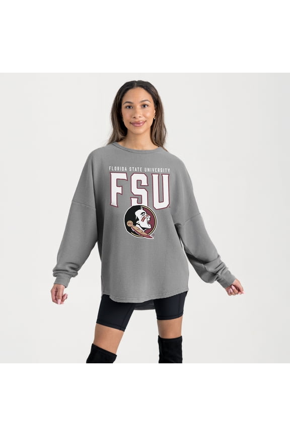 Women's Gameday Couture Gray Florida State Seminoles Oversized Pure Motion Corded Sweatshirt