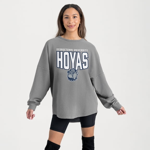 Women's Gameday Couture Gray Georgetown Hoyas Oversized Pure Motion Corded Sweatshirt