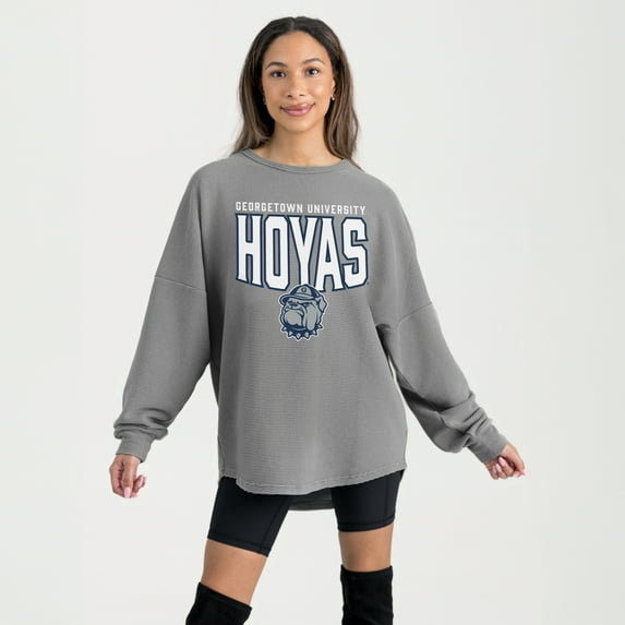 Women's Gameday Couture Gray Georgetown Hoyas Oversized Pure Motion Corded Sweatshirt