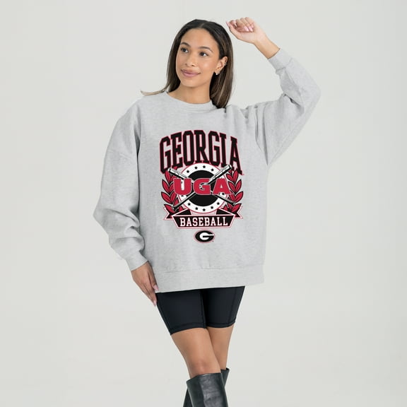 Women's Gameday Couture Gray Georgia Bulldogs Baseball Premium Fleece Drop Pullover Sweatshirt
