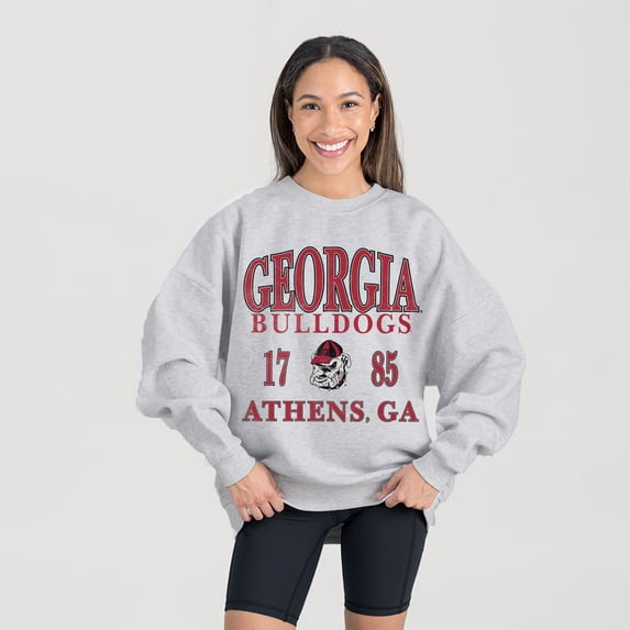 Women's Gameday Couture Gray Georgia Bulldogs Established Premium Fleece Drop Pullover Sweatshirt