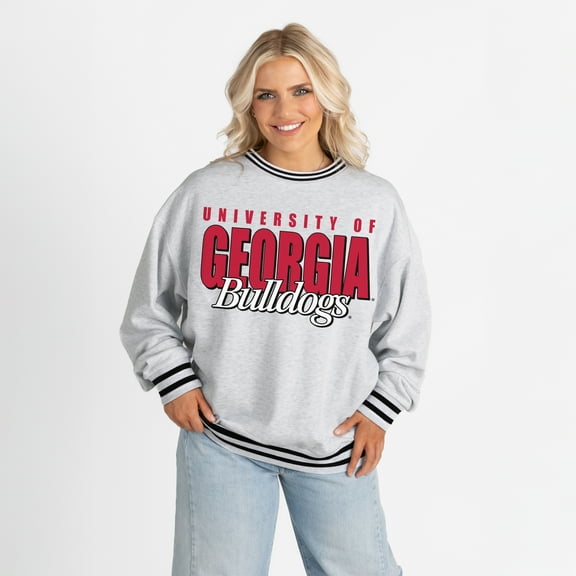 Women's Gameday Couture Gray Georgia Bulldogs Oversized Showdown Ringer Stripe Sweatshirt
