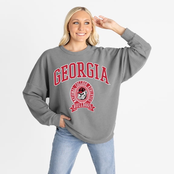 Women's Gameday Couture Gray Georgia Bulldogs Oversized Training Day Corded Sweatshirt