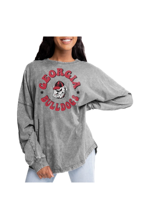 Women's Gameday Couture Gray Georgia Bulldogs Playing Around Faded Wash Oversized Long Sleeve T-Shirt