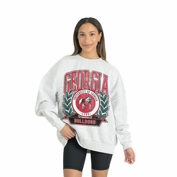 Women's Gameday Couture Gray Georgia Bulldogs Premium Fleece Drop Shoulder Oversized Pullover Sweatshirt