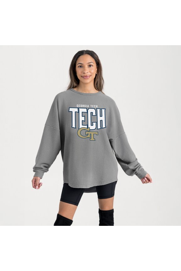 Women's Gameday Couture Gray Georgia Tech Yellow Jackets Oversized Pure Motion Corded Sweatshirt