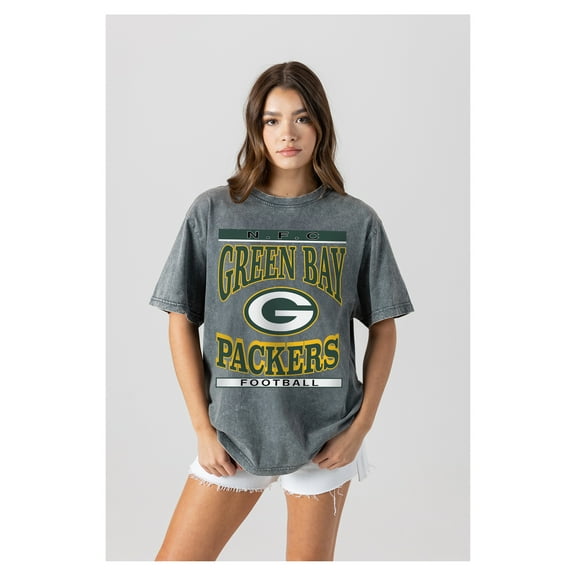Women's Gameday Couture  Gray Green Bay Packers Oversized Classic Grind Washed T-Shirt