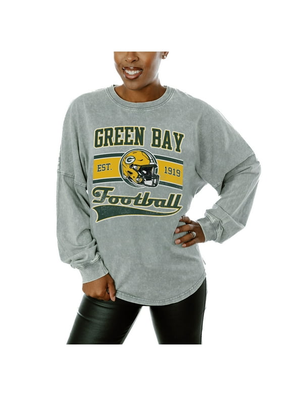 Women's Gameday Couture  Gray Green Bay Packers  Snow Wash Oversized Long Sleeve T-Shirt