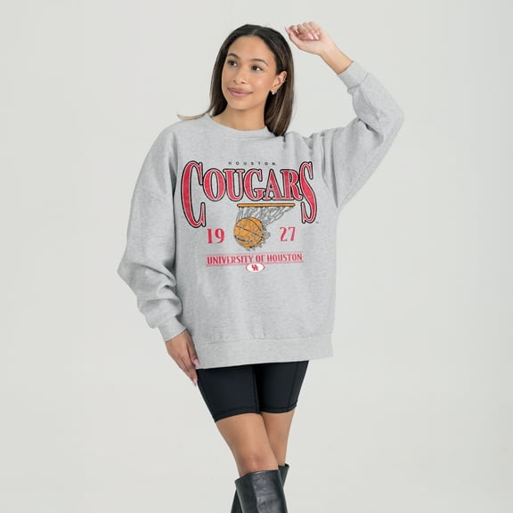 Women's Gameday Couture Gray Houston Cougars Basketball Premium Fleece Drop Pullover Sweatshirt