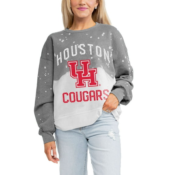 Women's Gameday Couture Gray Houston Cougars Twice As Nice Faded Crewneck Sweatshirt