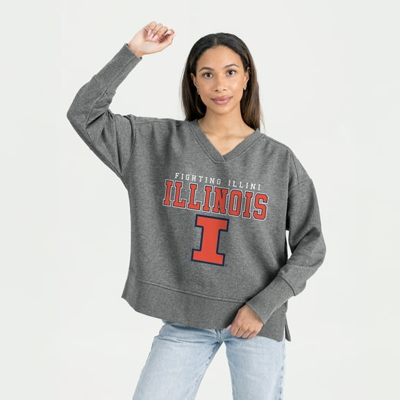 Women's Gameday Couture Gray Illinois Fighting Illini French Terry V-Neck Pullover Sweatshirt