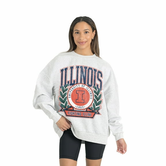 Women's Gameday Couture Gray Illinois Fighting Illini Premium Fleece Drop Shoulder Oversized Pullover Sweatshirt