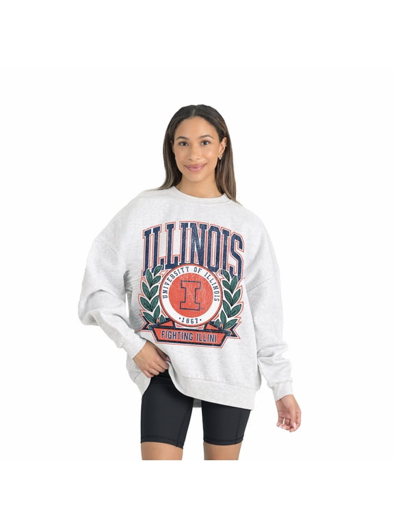 Women's Gameday Couture Gray Illinois Fighting Illini Premium Fleece Drop Shoulder Oversized Pullover Sweatshirt