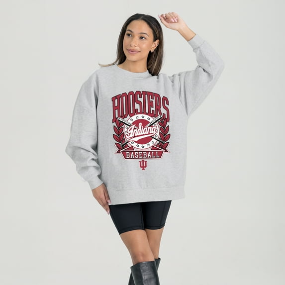 Women's Gameday Couture Gray Indiana Hoosiers Baseball Premium Fleece Drop Pullover Sweatshirt