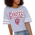thumbnail image 1 of Women's Gameday Couture Gray Indiana Hoosiers No Shortcuts Drop Shoulder Sleeve Stripe Cropped T-Shirt, 1 of 1