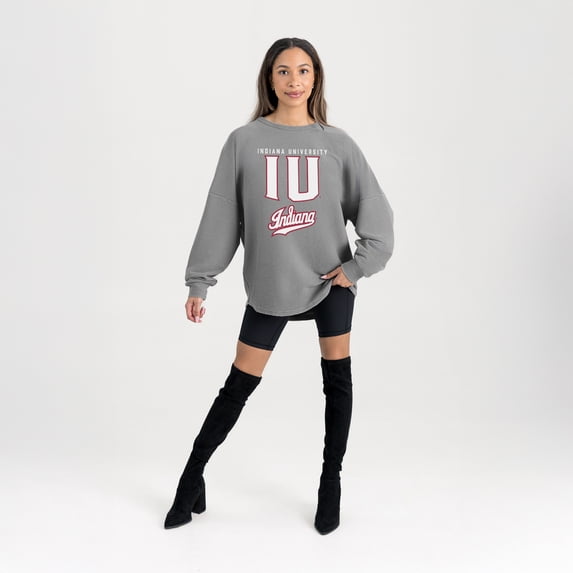 Women's Gameday Couture Gray Indiana Hoosiers Oversized Pure Motion Corded Sweatshirt