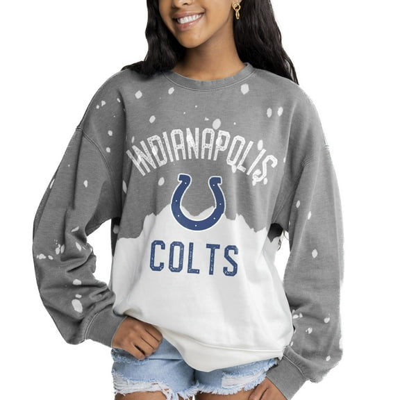 Women's Gameday Couture  Gray Indianapolis Colts Oversized Coin Toss Faded French Terry Tri-Blend Pullover Sweatshirt