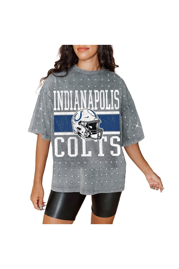 Women's Gameday Couture Gray Indianapolis Colts Oversized Mini Rhinestone Classic T-Shirt
