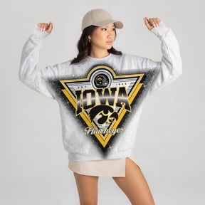 Women's Gameday Couture Gray Iowa Hawkeyes Chasing Victory Rhinestone Spray Oversized Fleece Sweatshirt