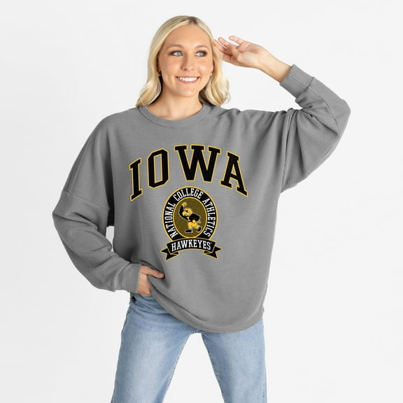 Women's Gameday Couture Gray Iowa Hawkeyes Oversized Training Day Corded Sweatshirt