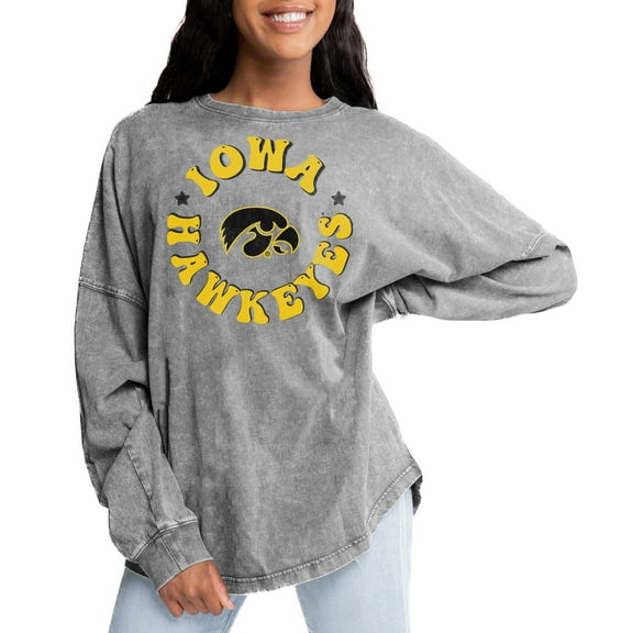 Women's Gameday Couture Gray Iowa Hawkeyes Playing Around Faded Wash Oversized Long Sleeve T-Shirt