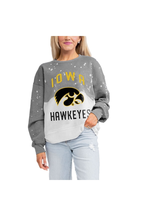 Women's Gameday Couture Gray Iowa Hawkeyes Twice As Nice Faded Crewneck Sweatshirt