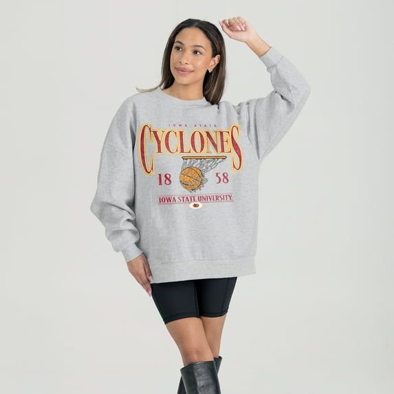 Women's Gameday Couture Gray Iowa State Cyclones Basketball Premium Fleece Drop Pullover Sweatshirt