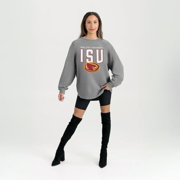 Women's Gameday Couture Gray Iowa State Cyclones Oversized Pure Motion Corded Sweatshirt