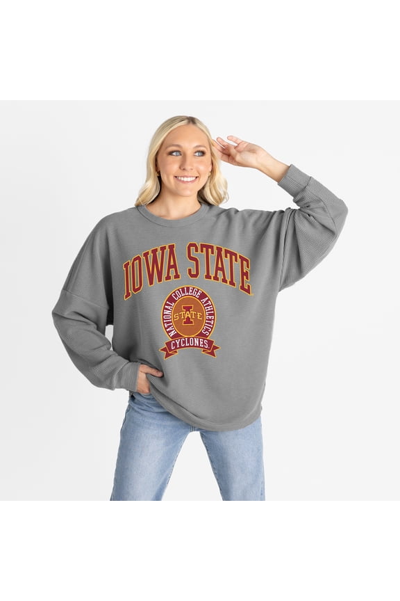 Women's Gameday Couture Gray Iowa State Cyclones Oversized Training Day Corded Sweatshirt