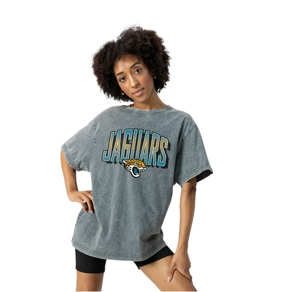 Women's Gameday Couture Gray Jacksonville Jaguars Peak Performance Oversized Snow Wash T-Shirt
