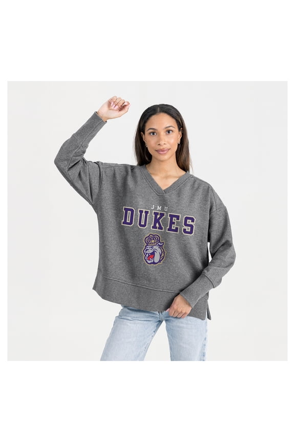 Women's Gameday Couture Gray James Madison Dukes French Terry V-Neck Pullover Sweatshirt