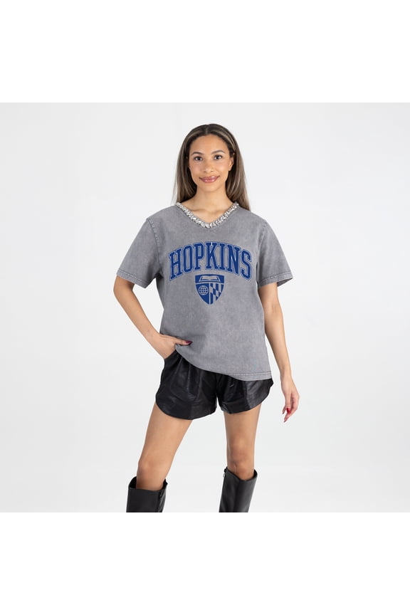 Women's Gameday Couture Gray Johns Hopkins Blue Jays Iconic Edge Rhinestone V-Neck T-Shirt