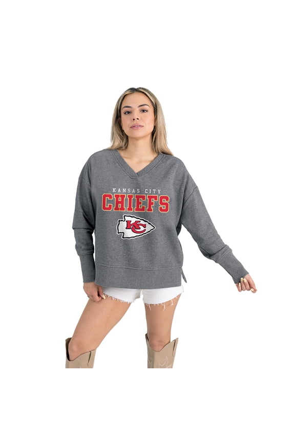 Women's Gameday Couture Gray Kansas City Chiefs French Terry V-Neck Pullover Sweatshirt