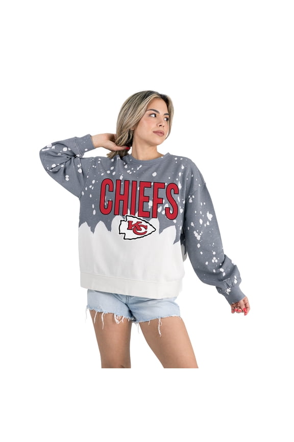 Women's Gameday Couture Gray Kansas City Chiefs Oversized Faded Wash Tri-Blend Pullover Sweatshirt