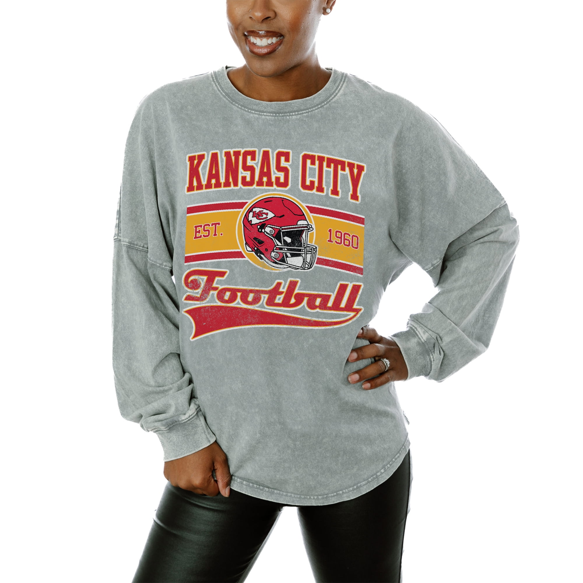 Women's Gameday Couture Gray Kansas City Chiefs Snow Wash Oversized Long  Sleeve T-Shirt 