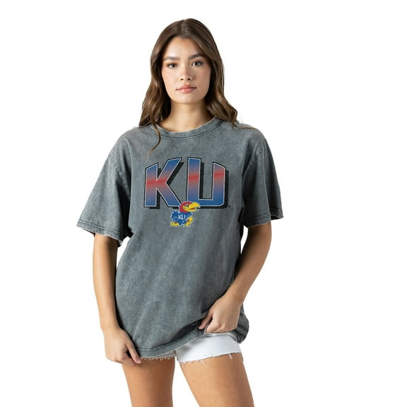 Women's Gameday Couture Gray Kansas Jayhawks Snow Washed Relaxed Fit Classic T-Shirt
