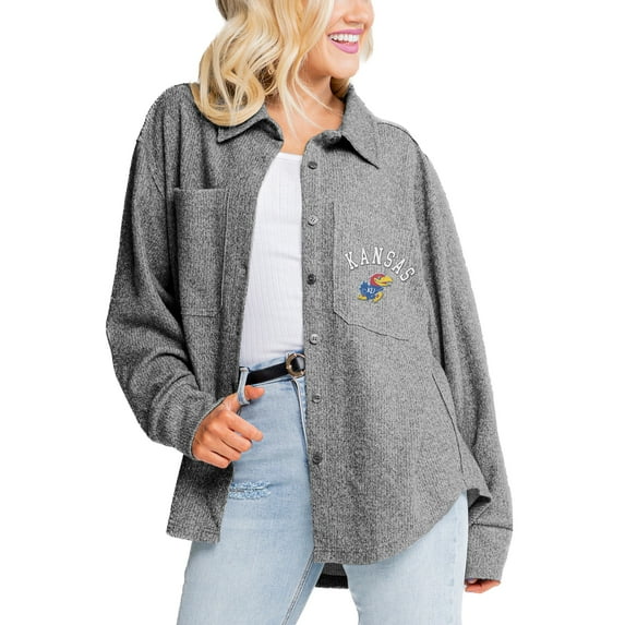 Women's Gameday Couture Gray Kansas Jayhawks Switch It Up Tri-Blend Button-Up Shacket