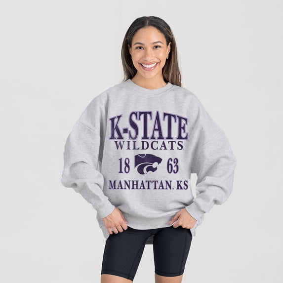 Women's Gameday Couture Gray Kansas State Wildcats Established Premium Fleece Drop Pullover Sweatshirt