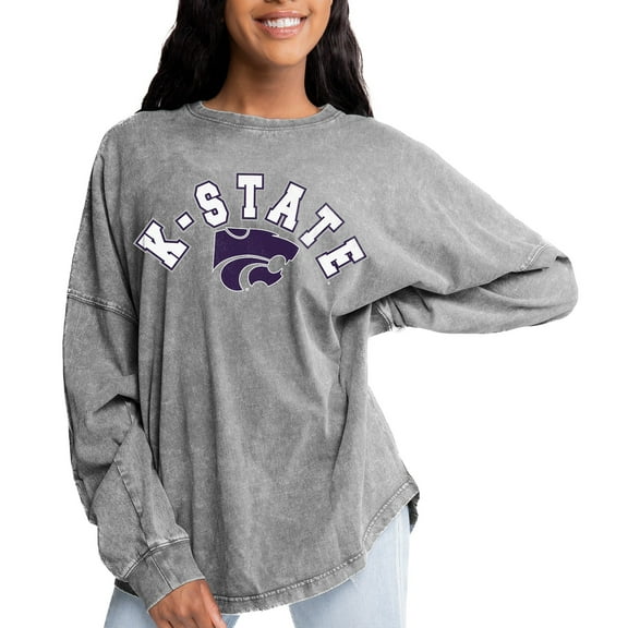 Women's Gameday Couture Gray Kansas State Wildcats Faded Wash Pullover Sweatshirt