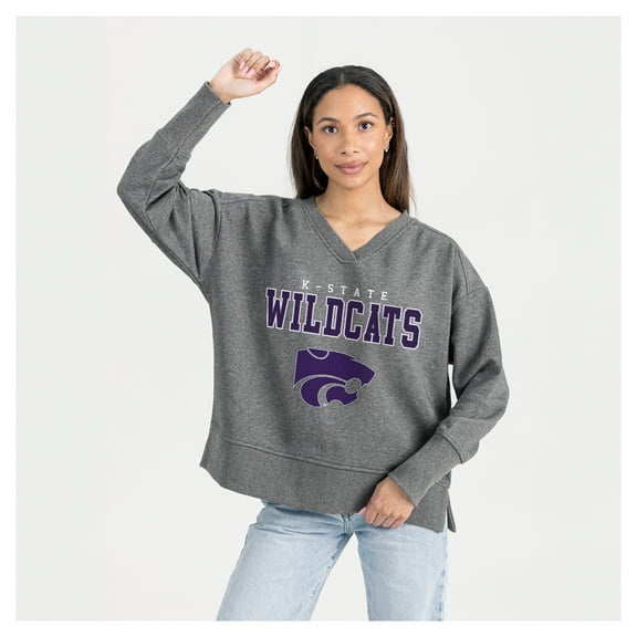 Women's Gameday Couture  Gray Kansas State Wildcats French Terry V-Neck Pullover Sweatshirt