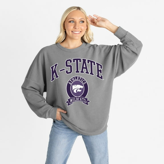 Women's Gameday Couture Gray Kansas State Wildcats Oversized Training Day Corded Sweatshirt