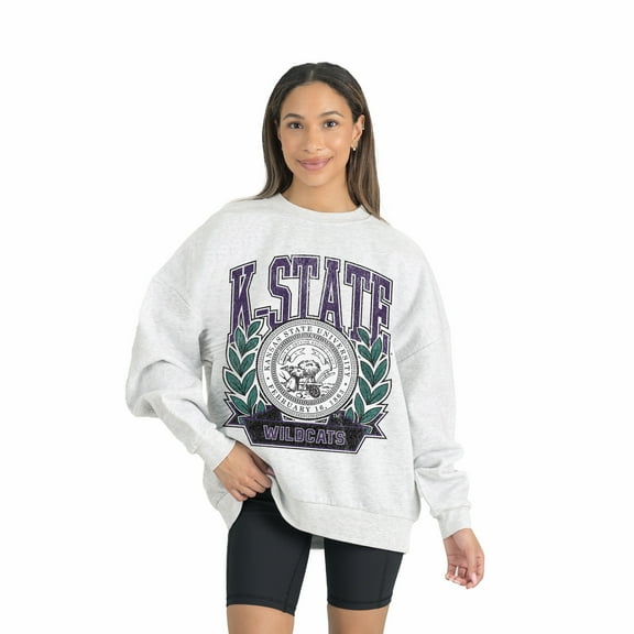Women's Gameday Couture Gray Kansas State Wildcats Premium Fleece Drop Shoulder Oversized Pullover Sweatshirt